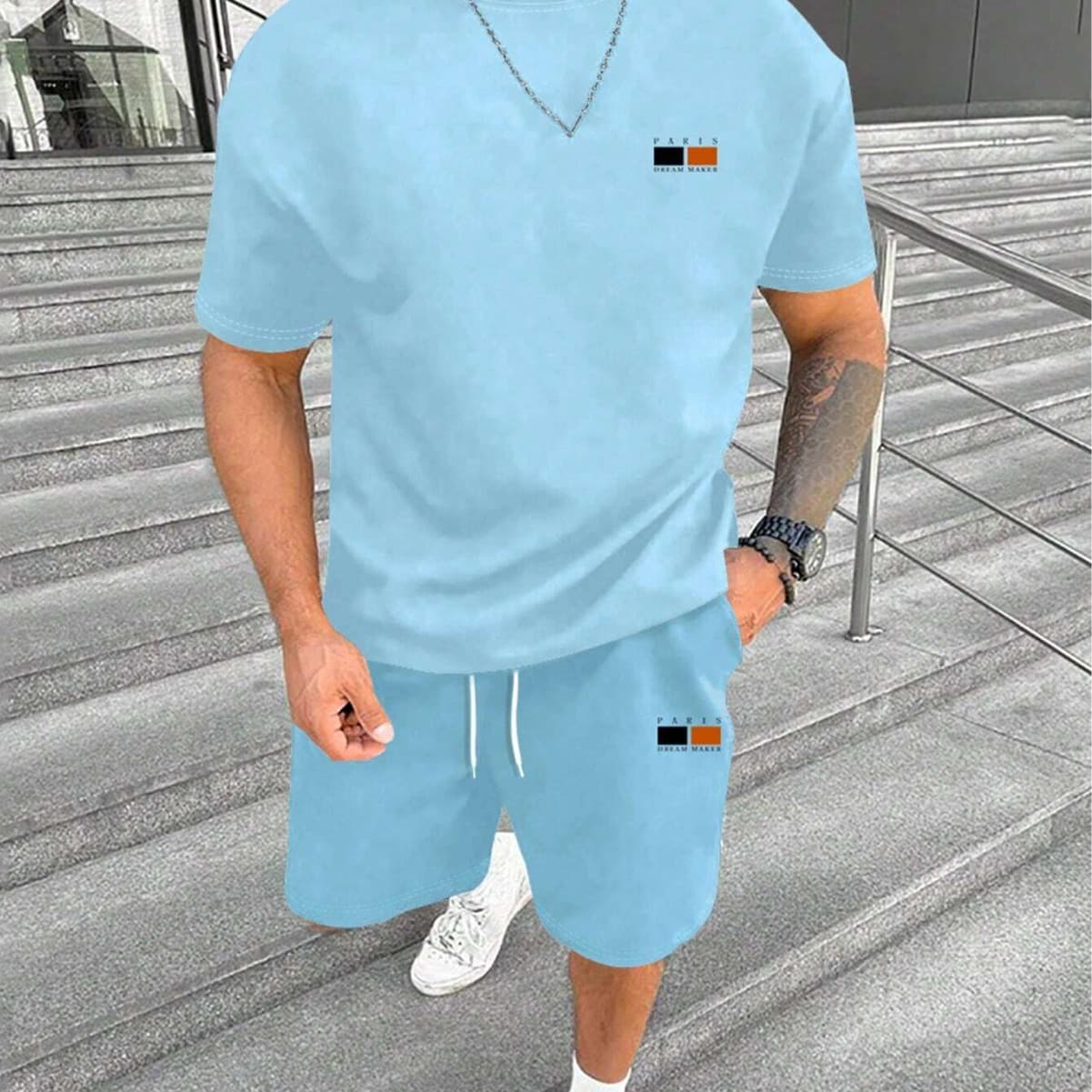 Summer Casual Suit Men's Short Sleeved T Shirt Sports Shorts Running Two Piece Suit