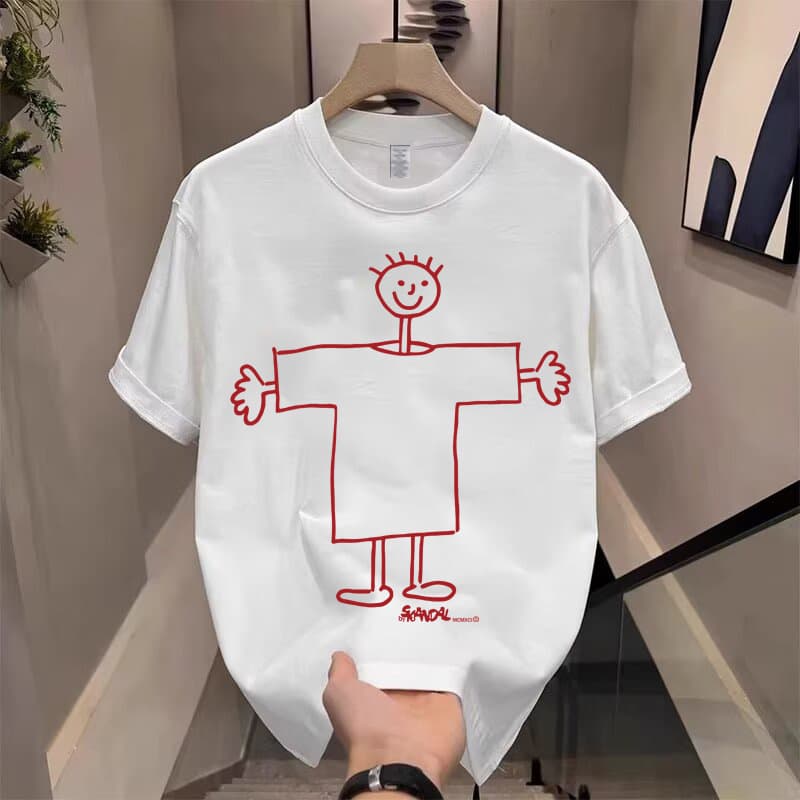 Men's Clothing Cotton Printed Anime Funny Street Short Sleeved T Shirts Loose Versatile Cartoon T Shirts