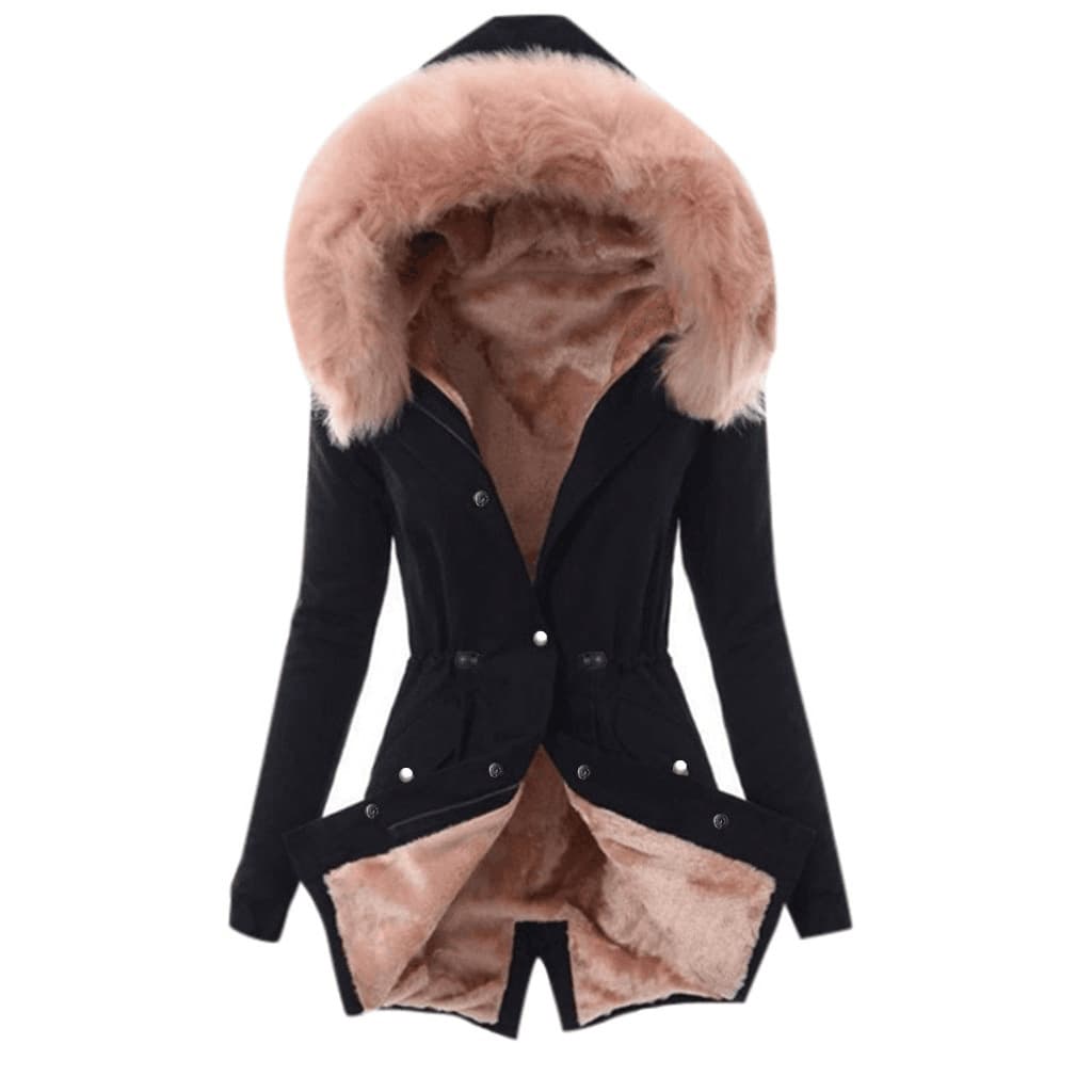 Women's Fur Collar Drawstring Solid Color Casual Warm Cotton Coat
