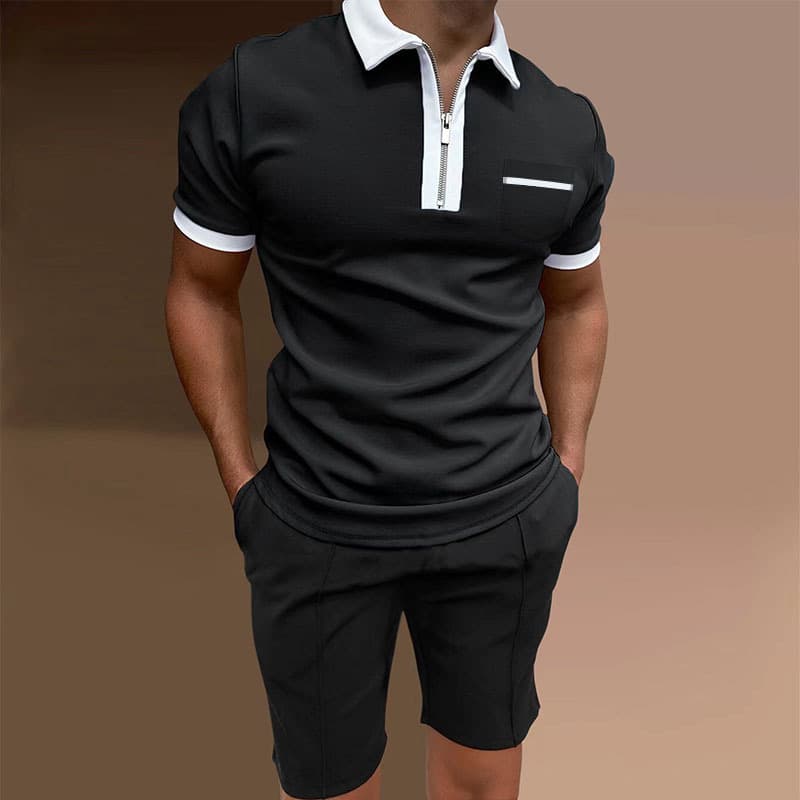 Spring And Summer Color Matching New Polo Shirt Zipper Men's Raglan Sleeve T-shirt Top
