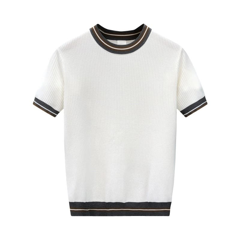Men's Clothing Summer Comfortable Cool And Breathable Strong Twist Jacquard Texture Contrast Color Knitted T Shirt