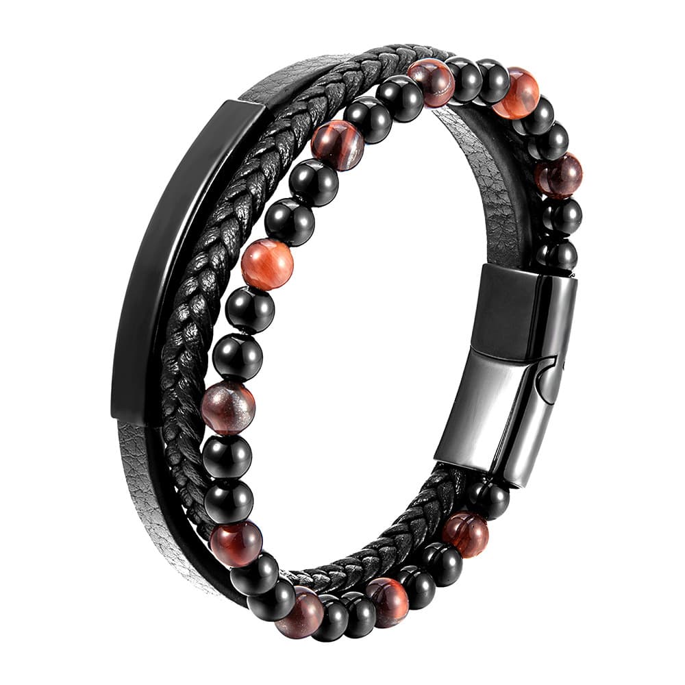 Men's Jewelry Natural Stone Volcanic Stone Leather Bracelet Stainless Steel Leather Braided Bracelet Multi Layer Men's Titanium Steel Jewelry