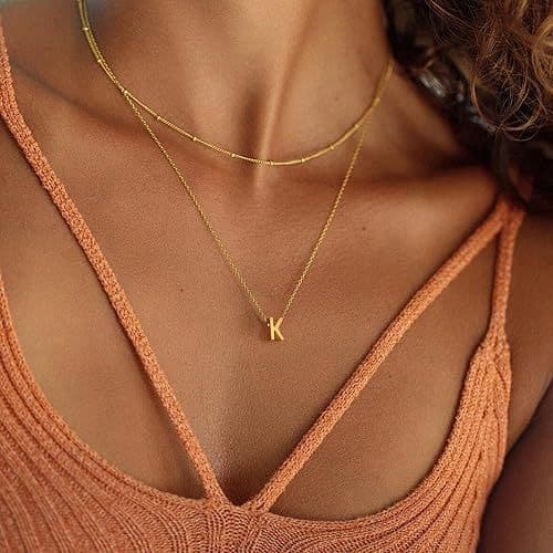26 Letters Fashion Pendant Round Bead Clavicle Chain Layered Necklace Women's Versatile Jewelry