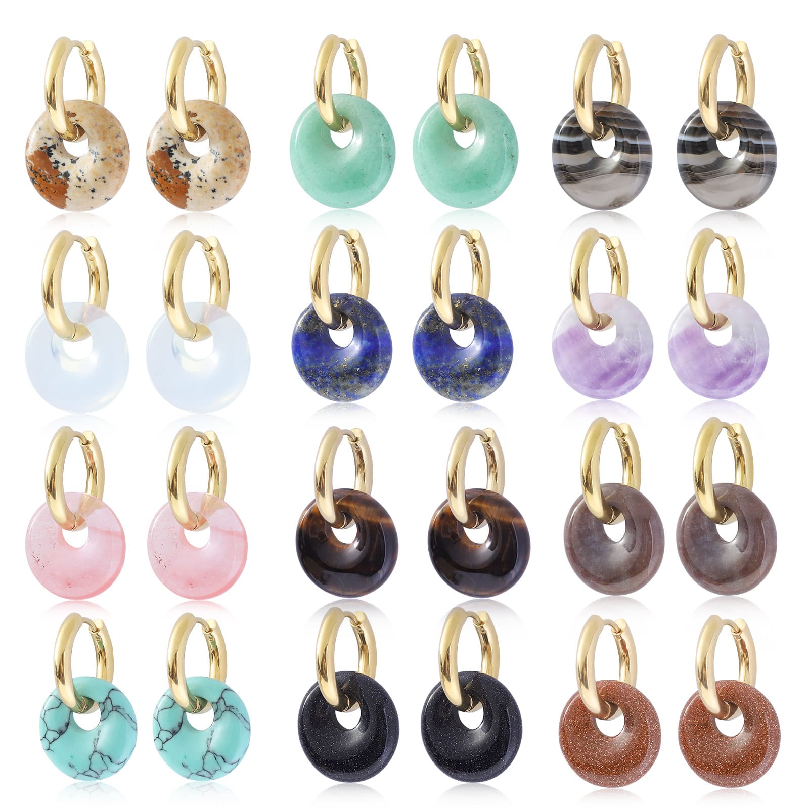 Women's Jewelry Natural Crystal Donut Earrings Fashion Commuting Natural Stone Peace Buckle Earrings INS Stainless Steel Earrings
