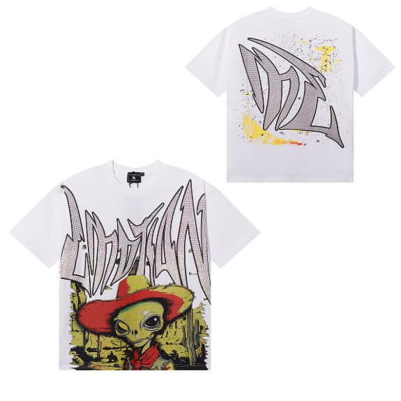 T-shirt unisexe à manches courtes, coupe ample, imprimé extraterrestre tendance style américain, orné de strass, idéal pour la rue.
