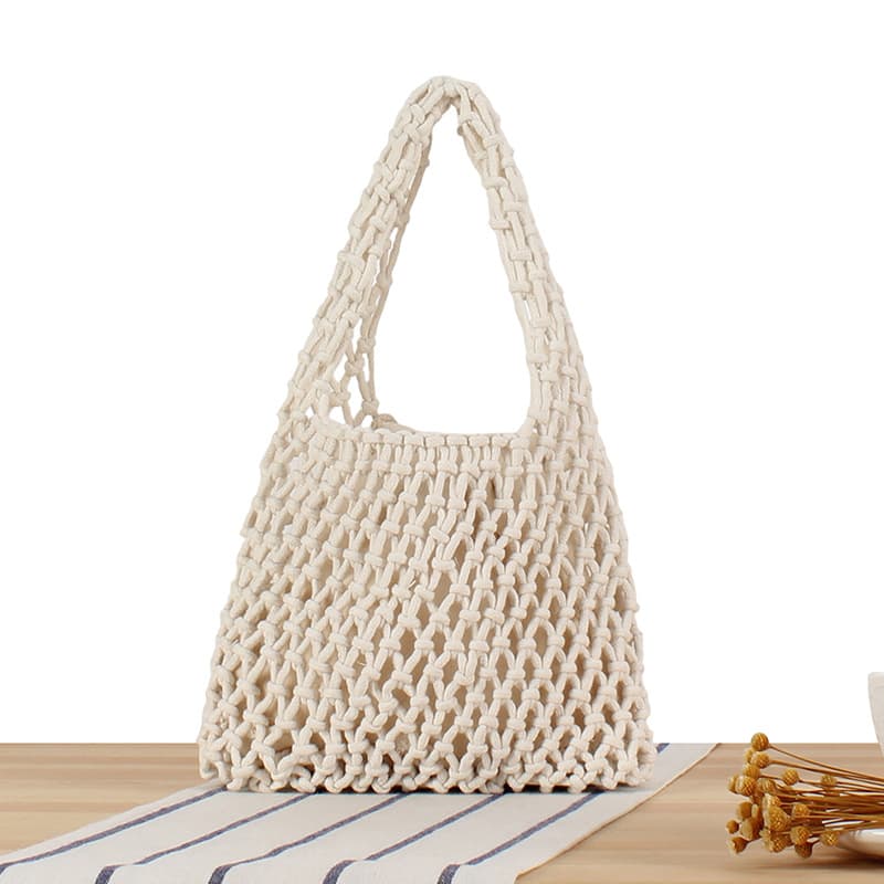 Macaron Cotton Rope Handmade Hollowed Out Handbag Korean Instagram Bag Fashionable and Simple Beach Woven Bag