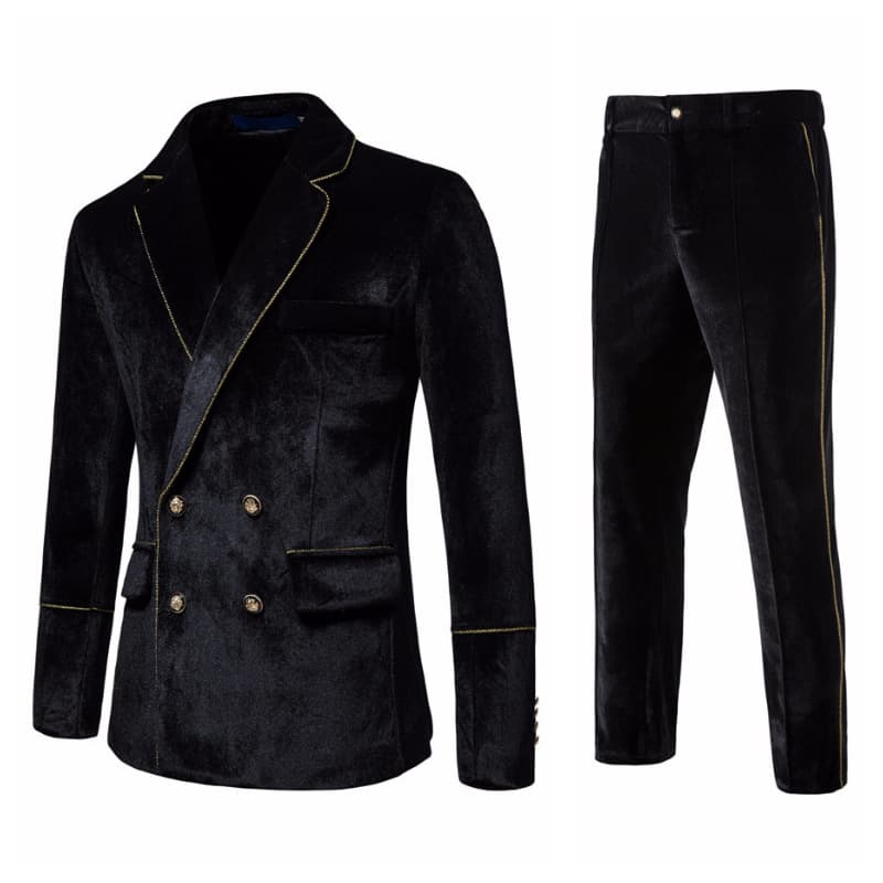 Men's Clothing Suit Set Velvet Gold rimmed Double breasted Suit Dress Performance Set