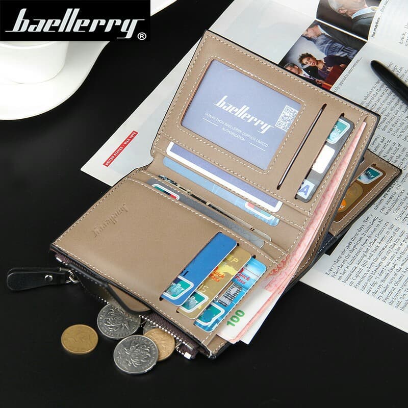 Wallet Men's Short Casual Vertical Buckle Multifunctional Zipper Wallet Coin Purse ID Card Holder