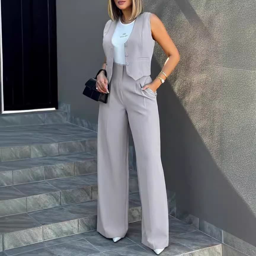 Women's Clothing Blazer vest vest broadleg pants casual suit