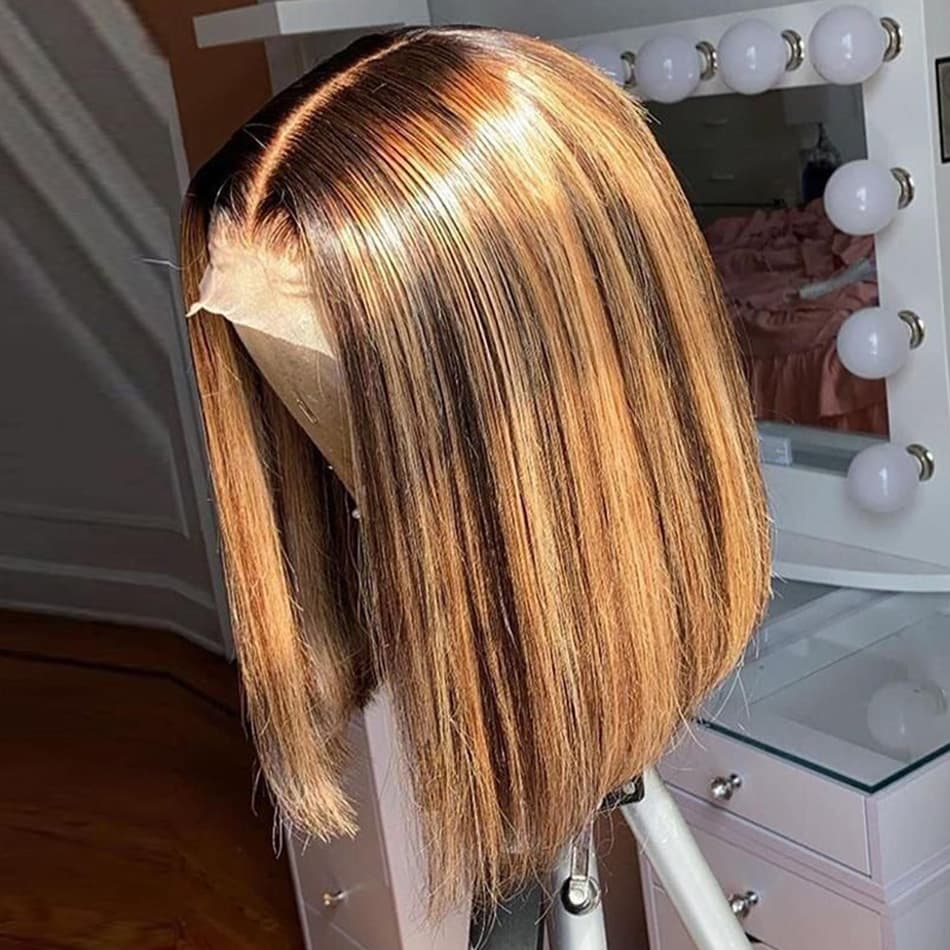hot selling Highlight Straight Front Wig Remy Brazilian Short Bob Wigs For Women T Lace Human Hair