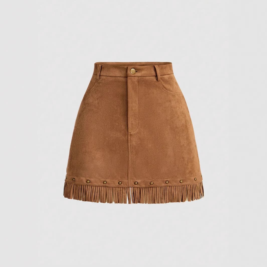 Verve Deerskin Velvet Fringe Half 2025 New Spring Women's Short Skirt