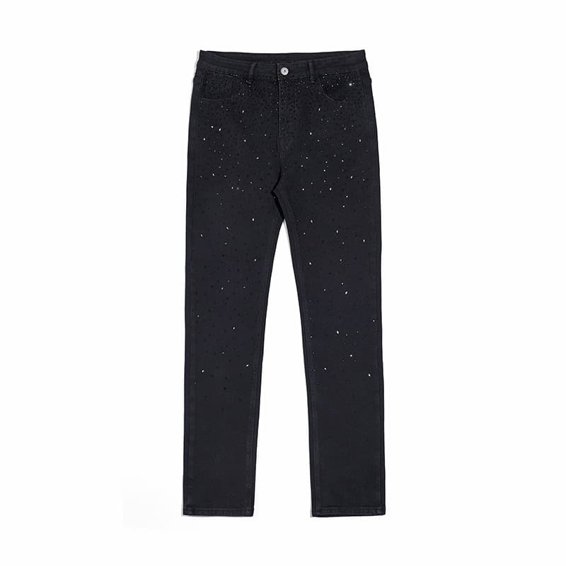 Casual versatile hot diamond full star jeans men's spring and summer new super hot ins spirit boy straight slim pants