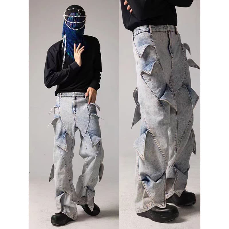 Men's Clothing High street retro deconstructed washed jeans for men and women, niche design, original art style, retro kid style