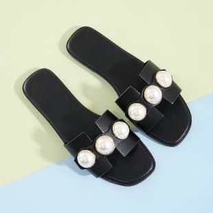 New pearl flat slippers for women wear beach sandals with low heels