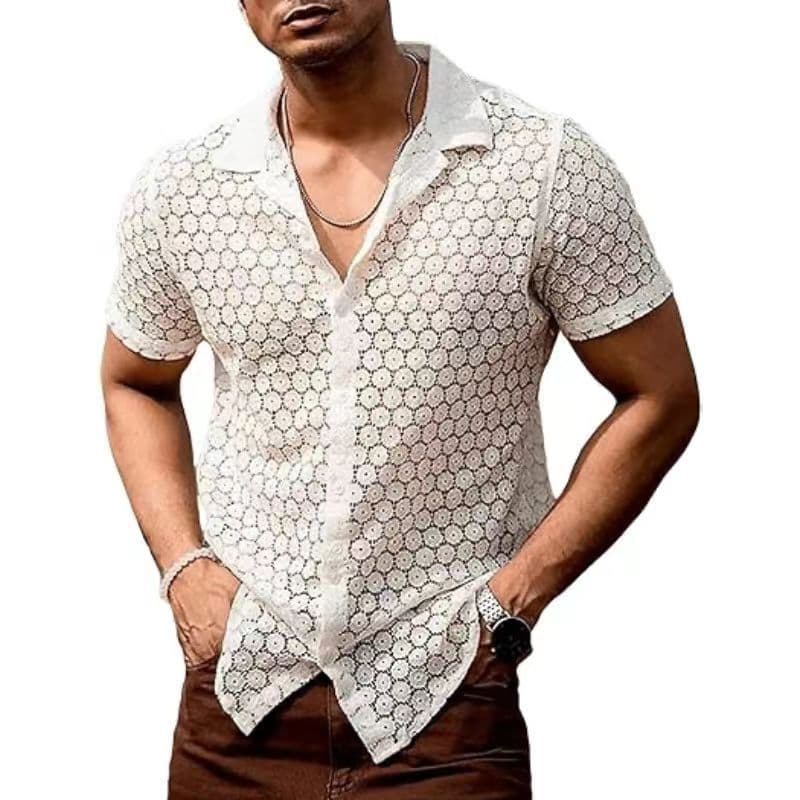 Men's Clothing Spot men's shirt men's summer new fashion lace short-sleeved loose casual t-shirt shirt for boys