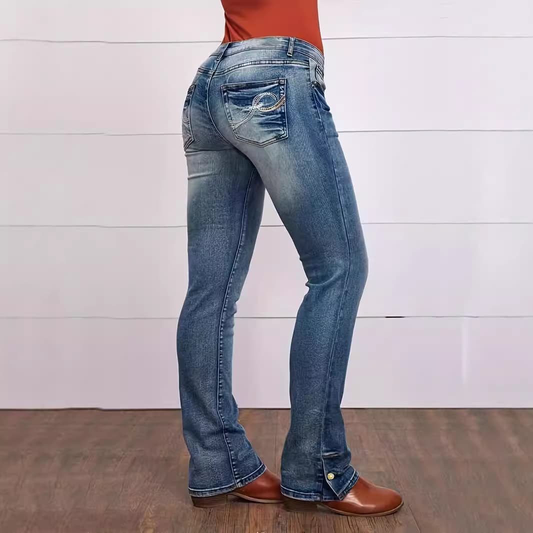Women's Clothing Simple Casual Jeans Stretch Slim Straight Denim Trousers Women's Embroidered Jeans