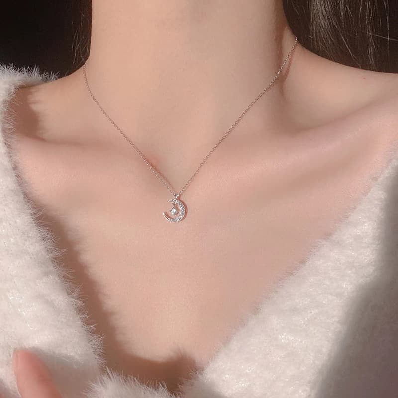 Titanium Steel Necklace Autumn Winter New Star Moon Women Fashion Light Luxury Versatile Niche Design Sense Exquisite