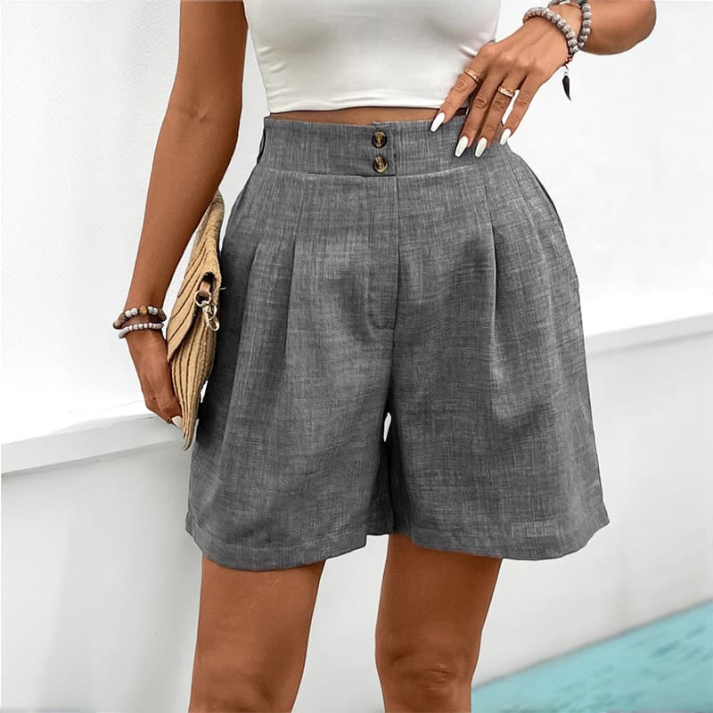 2025s Elastic Waist Solid Color Casual Shorts Versatile Comfortable Korean And Japanese Style Straight-Leg Women's Pants