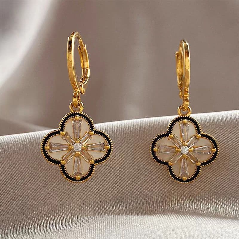 Double-sided clover for women with diamond inlay, luxurious elegant and noble temperament earrings
