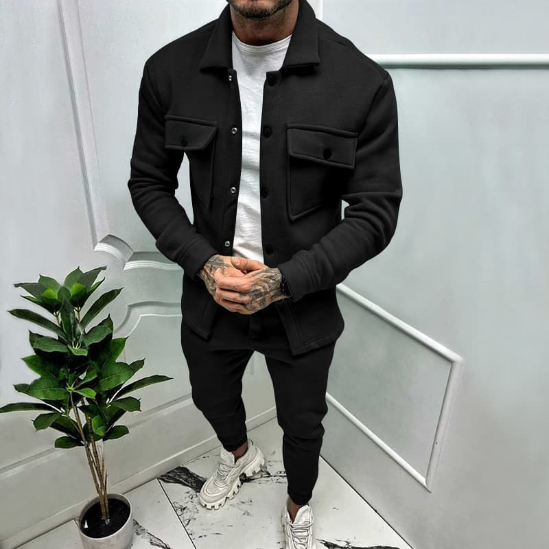European And American Large-size Fashion Suit Spring And Autumn Two-piece Set, Trendy Suede Casual Jacket Pants
