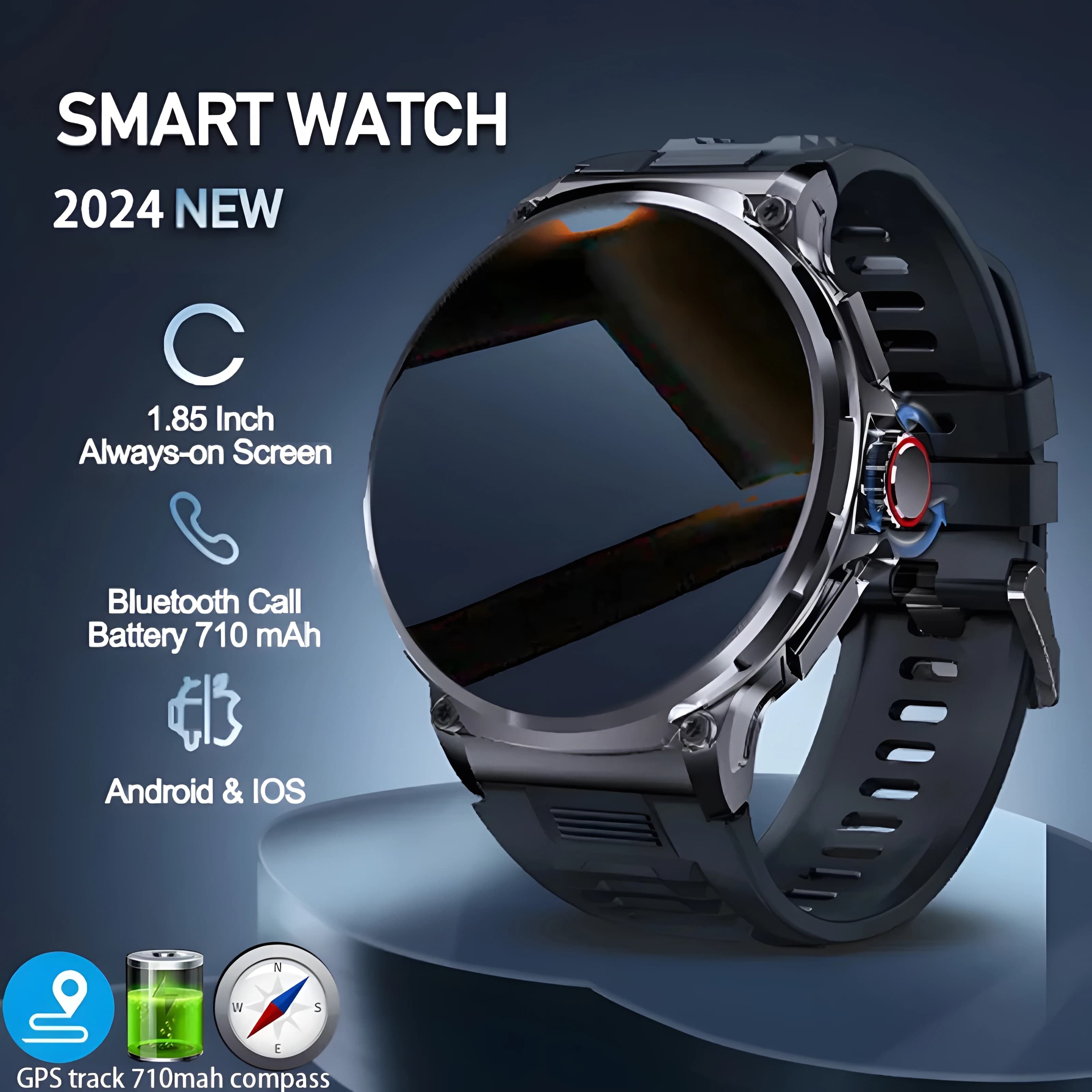 New 1.85-inch Ultra HD Smart Watch GPS Track Bluetooth Call 710 Mah Large Battery Sports Fiess smartwatch