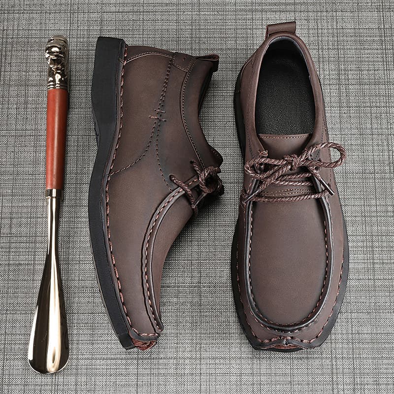 Men's Work Boots With Cushioned Insoles & Slip-Resistant Outsoles - Casual Lace-Up Leather Shoes For Business & Daily Wear (Black, Brown, Gray)