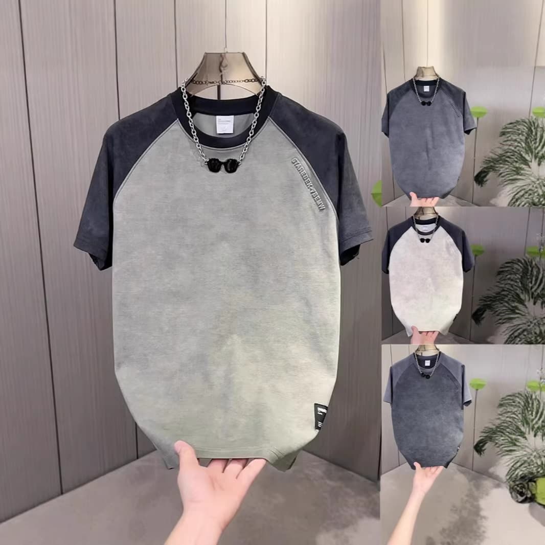 Men's Casual Tie-Dye Print Short Sleeve T-Shirt With Letter Embroidery, Loose Fit Round Neck Summer Top​