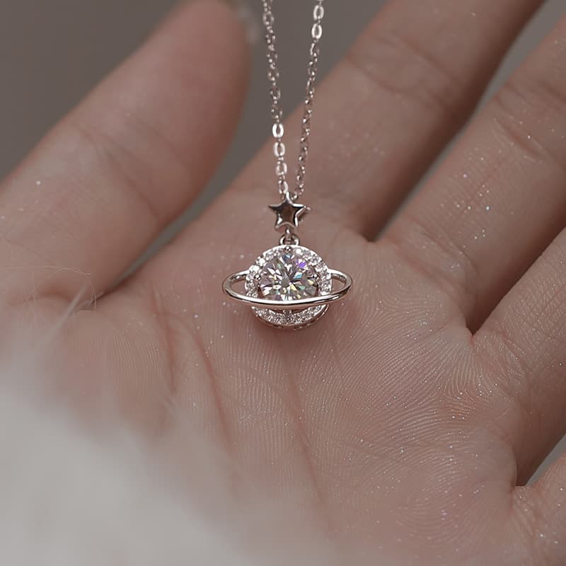 S925 Sterling Silver Planet Necklace For Women, French High-End Designer New Jewelry, Cross-Border Moissanite One Carat