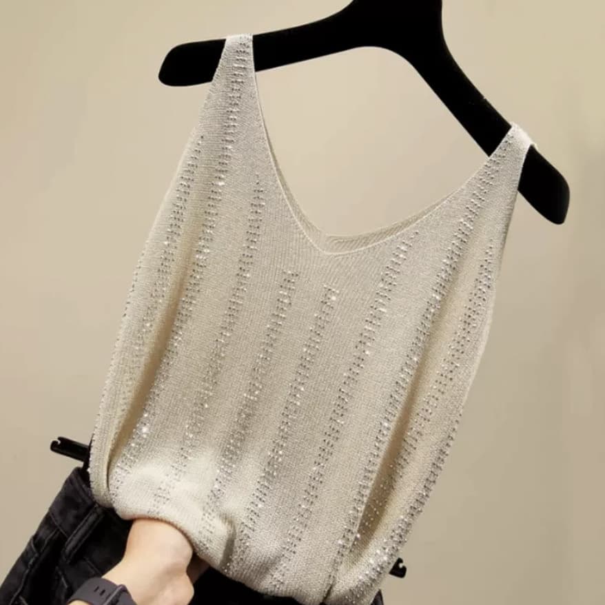 Women's Clothing V Neck Camisole Spring New Style Hot Diamond Loose Suit Inner Top Sleeveless Bottoming Shirt