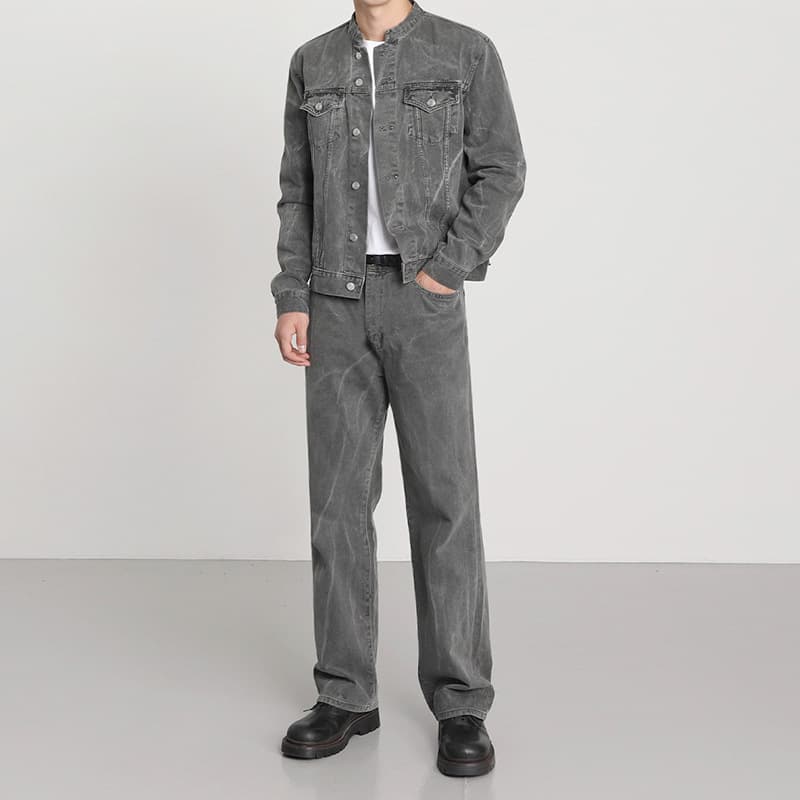 Denim Jacket Men's Spring And Autumn Trend Loose Jacket Set Vintage Jeans Two-piece Set