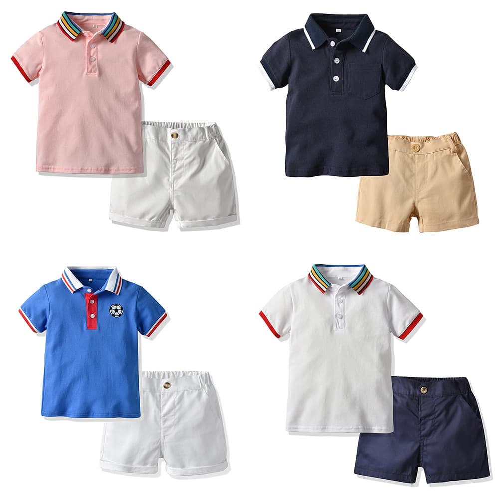 Ins Summer Boys Short Sleeved Polo Shirt Breathable Lapel Top Trendy Children's Shorts Casual Suit Set