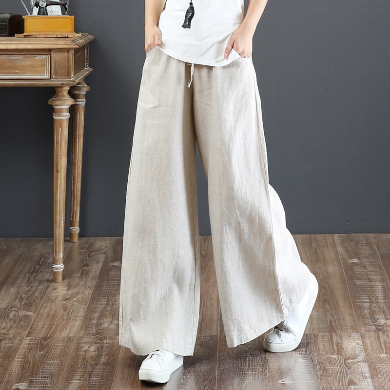 Women's Pants Loose Large Size Wide Leg Pants High Waist Mopping Pants Straight Trousers Linen Pants