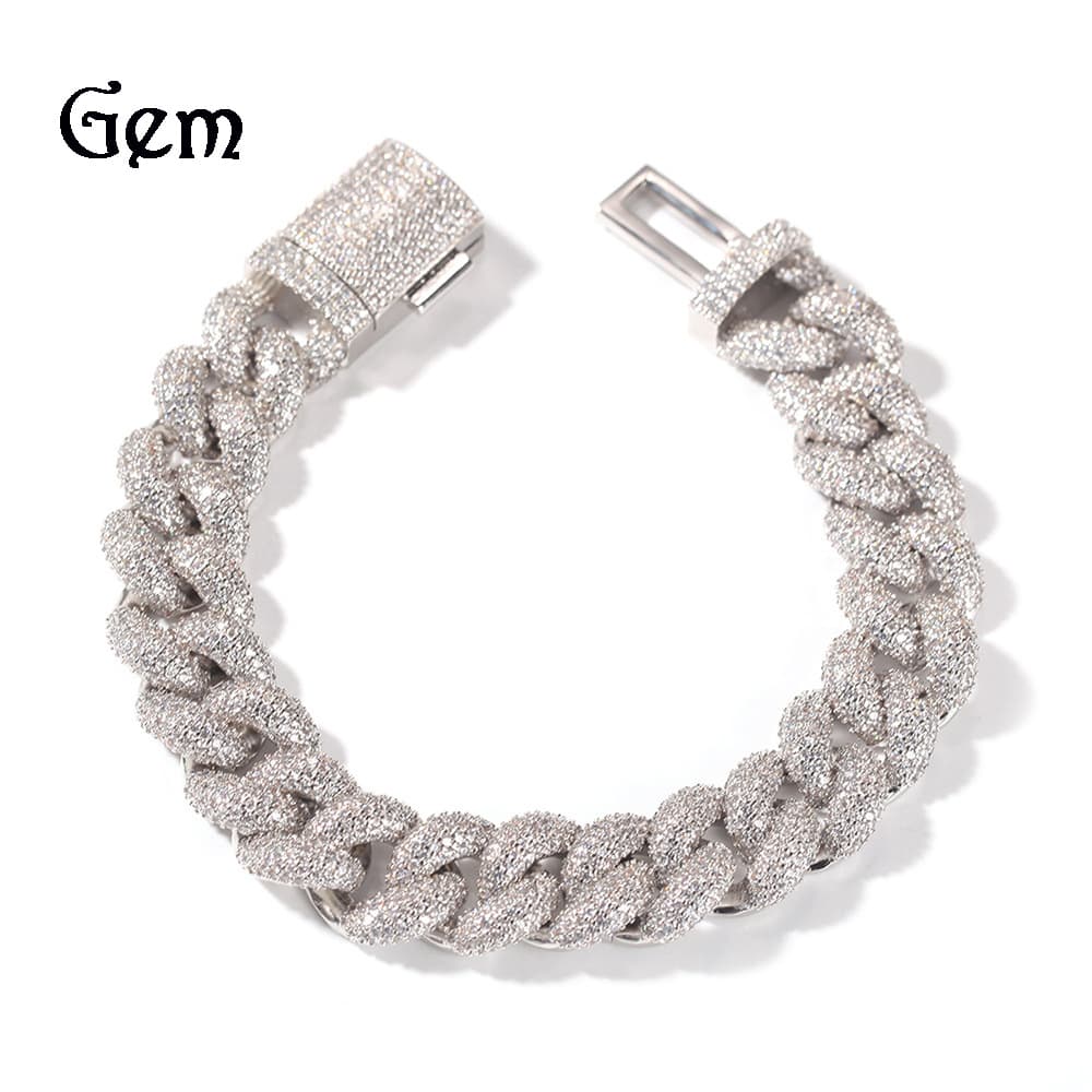 European And American Hip-Hop Full Diamond Cuban For Men 14mm Three-Dimensional Versatile Fashion Thick Zircon Bracelet
