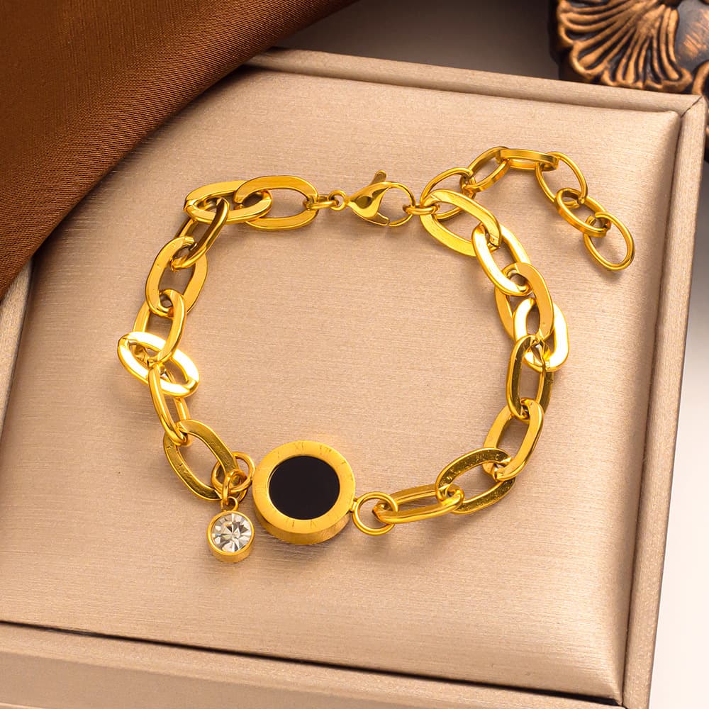 Fashion Black Round Roman Numeral Titanium Steel Bracelet Female Ins Niche Design Personality Versatile Bracelet