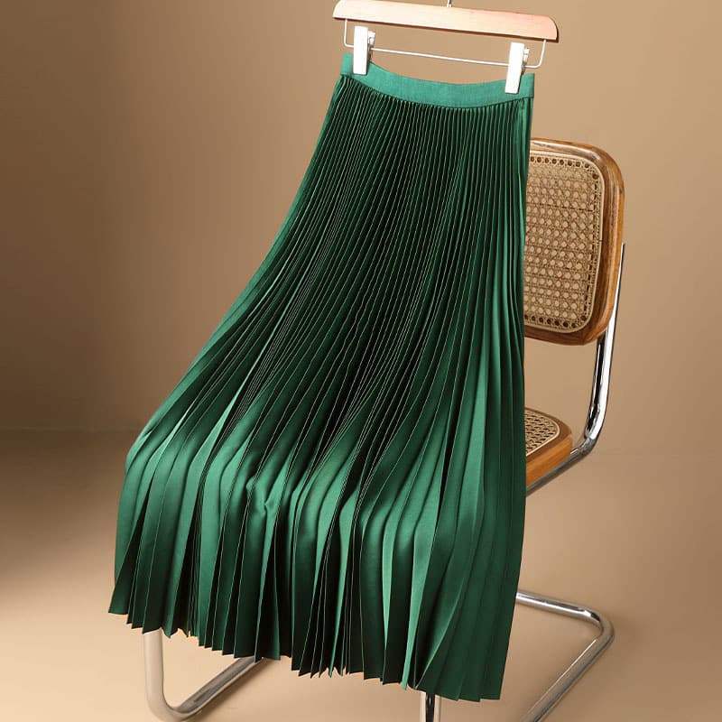 Women's Clothing Solid color high grade satin pleated skirt large size versatile skirt
