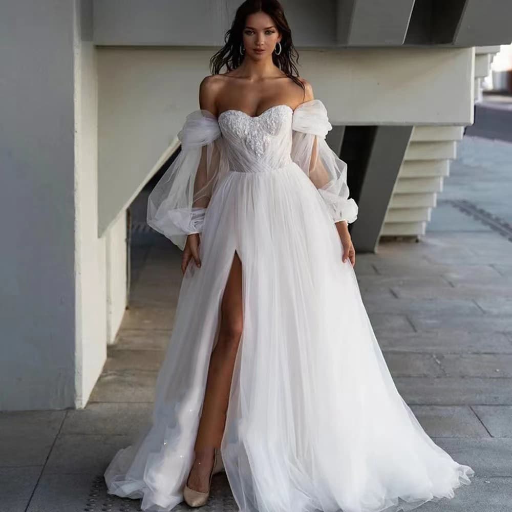 Women's Clothing French light wedding dress new temperament welcoming dress super long sleeves small tail out of the yarn high end feeling