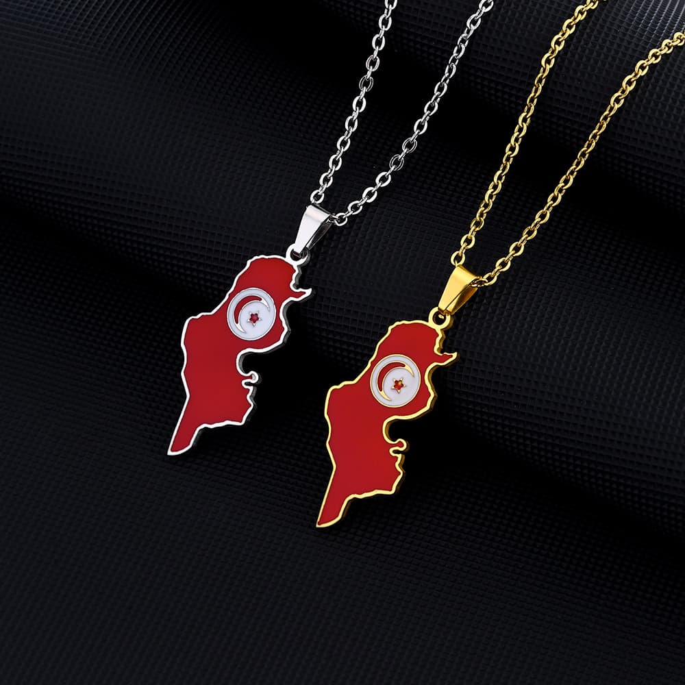 Stainless Steel Tunisia Map Necklace Couple Style Famous Ethnic Style Popular Personality Oil Dropping Titanium Steel Accessories