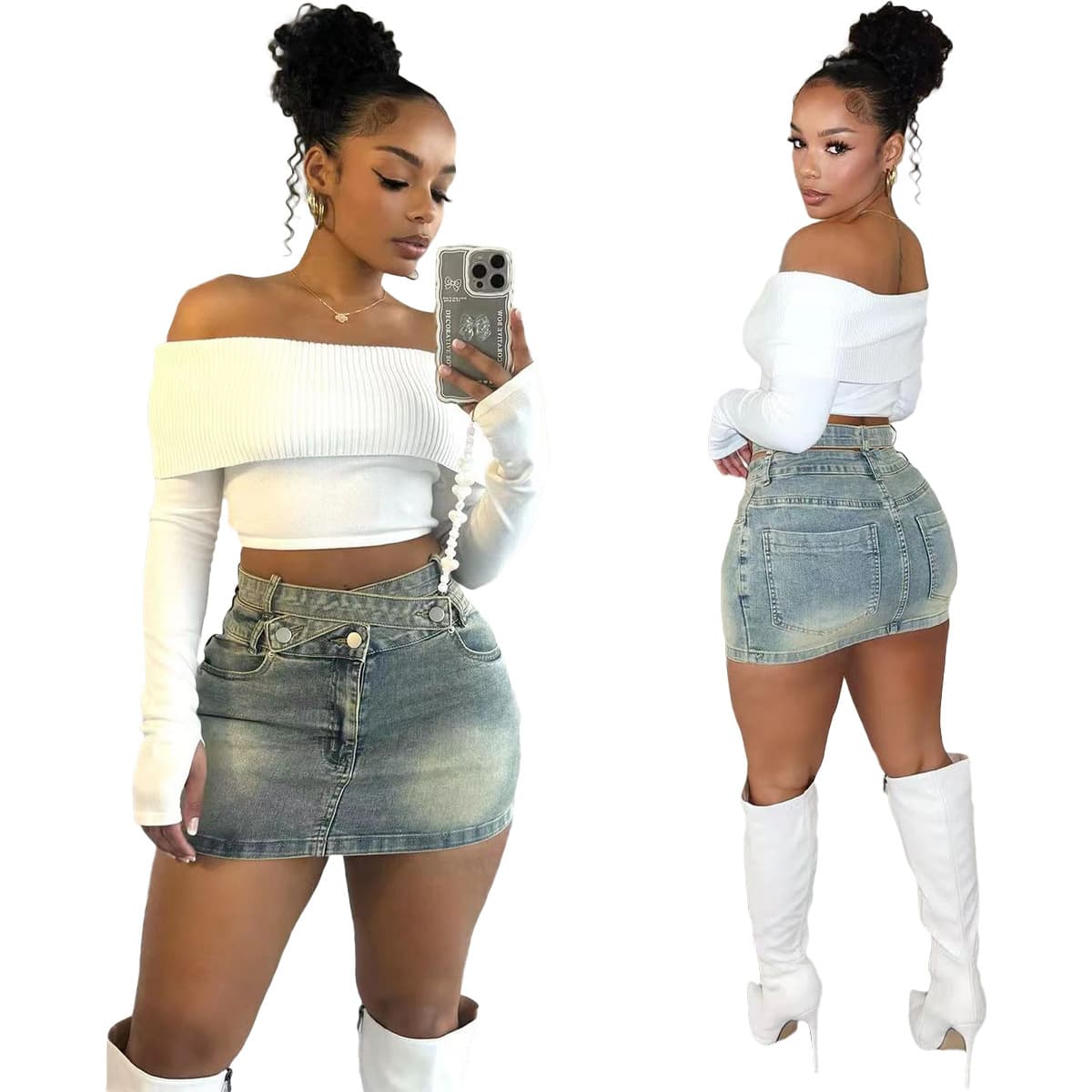 Verve TK6312 New Women's Fashion Spring Summer Slim Fit High Elastic Bodycon Denim Skirt