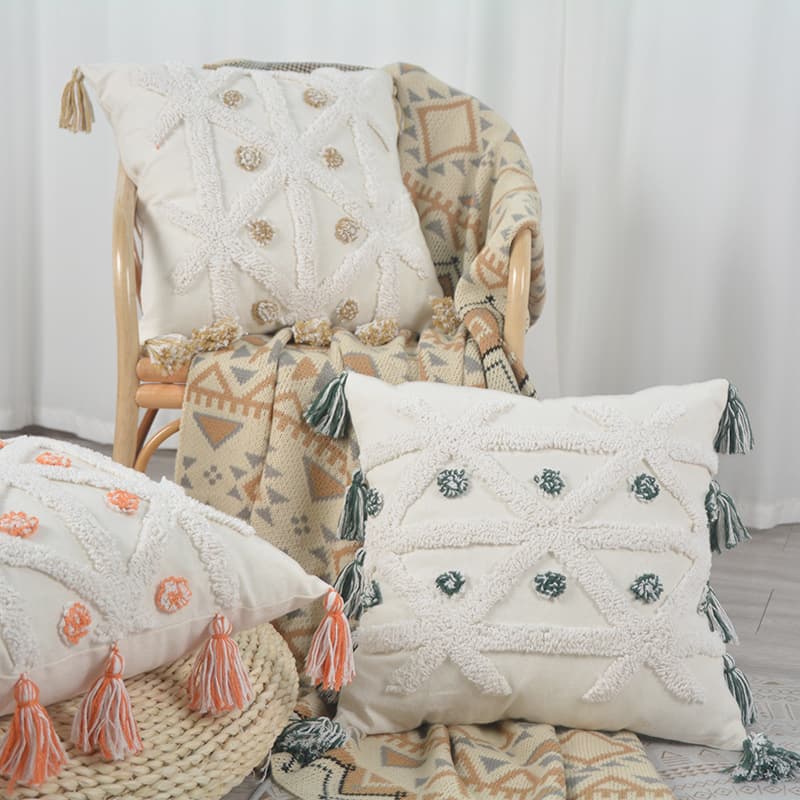 Tufted Cushion Pillow Set – Modern Minimalist Embroidery & Patchwork Sofa Throw Pillows With PP Cotton Filling, 45x45cm