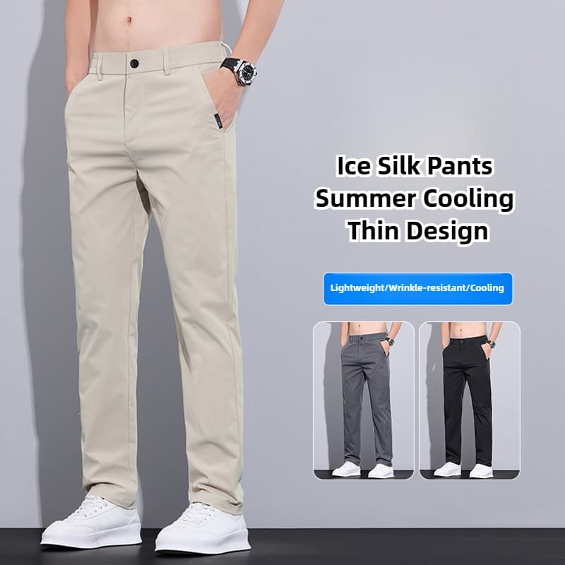 Men's Minimalist Straight Leg Trousers - 100% Polyester Breathable Summer Pants | Mid-Rise Slim Fit | Light Khaki/Charcoal/Black | Wrinkle-Free & Micr