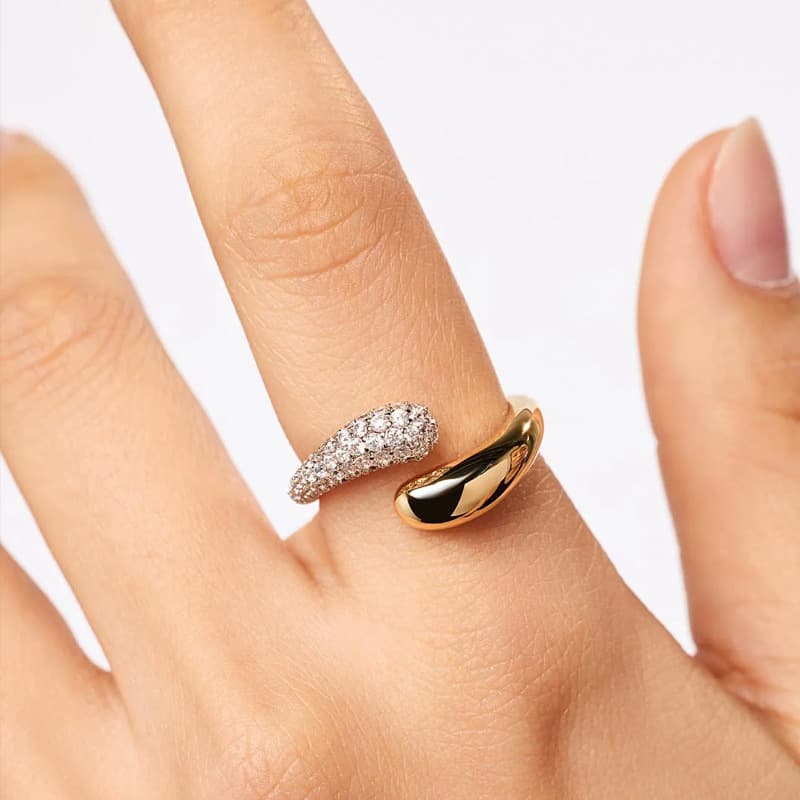 Women's Jewelry Water Drop Shape Ring Light Luxury High End Design Fashionable Versatile Open Ring Exquisite Index Finger Ring