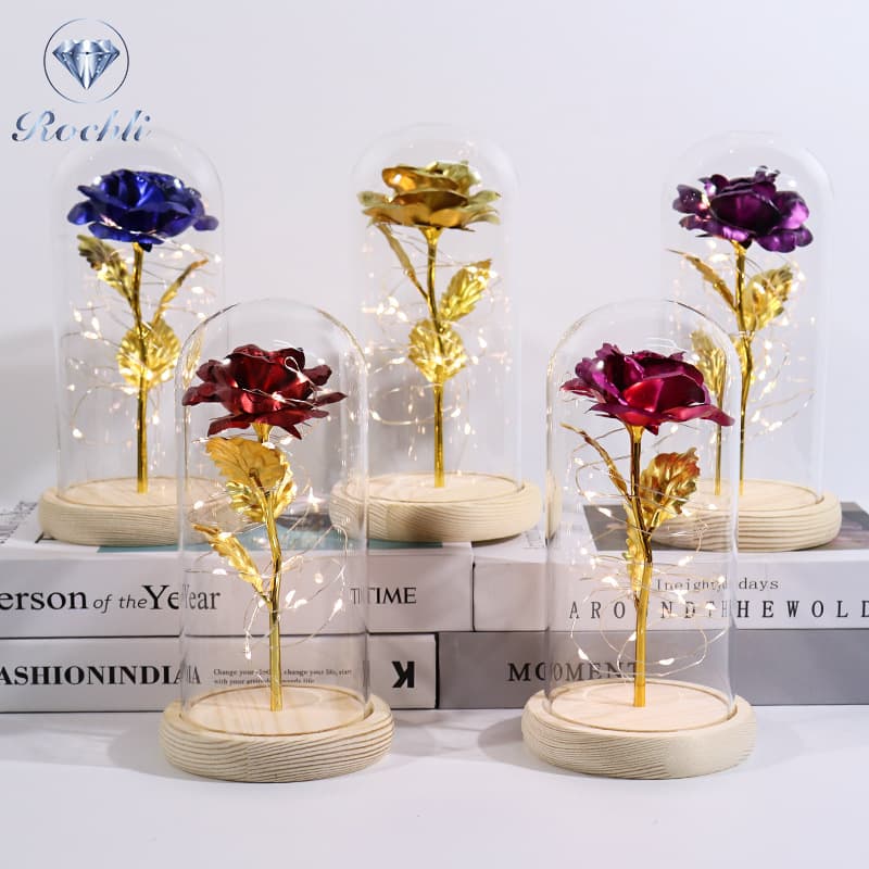 Home & Garden Christmas immortal flower glass lampshade with light led rose simulation flower night light acrylic creative gift