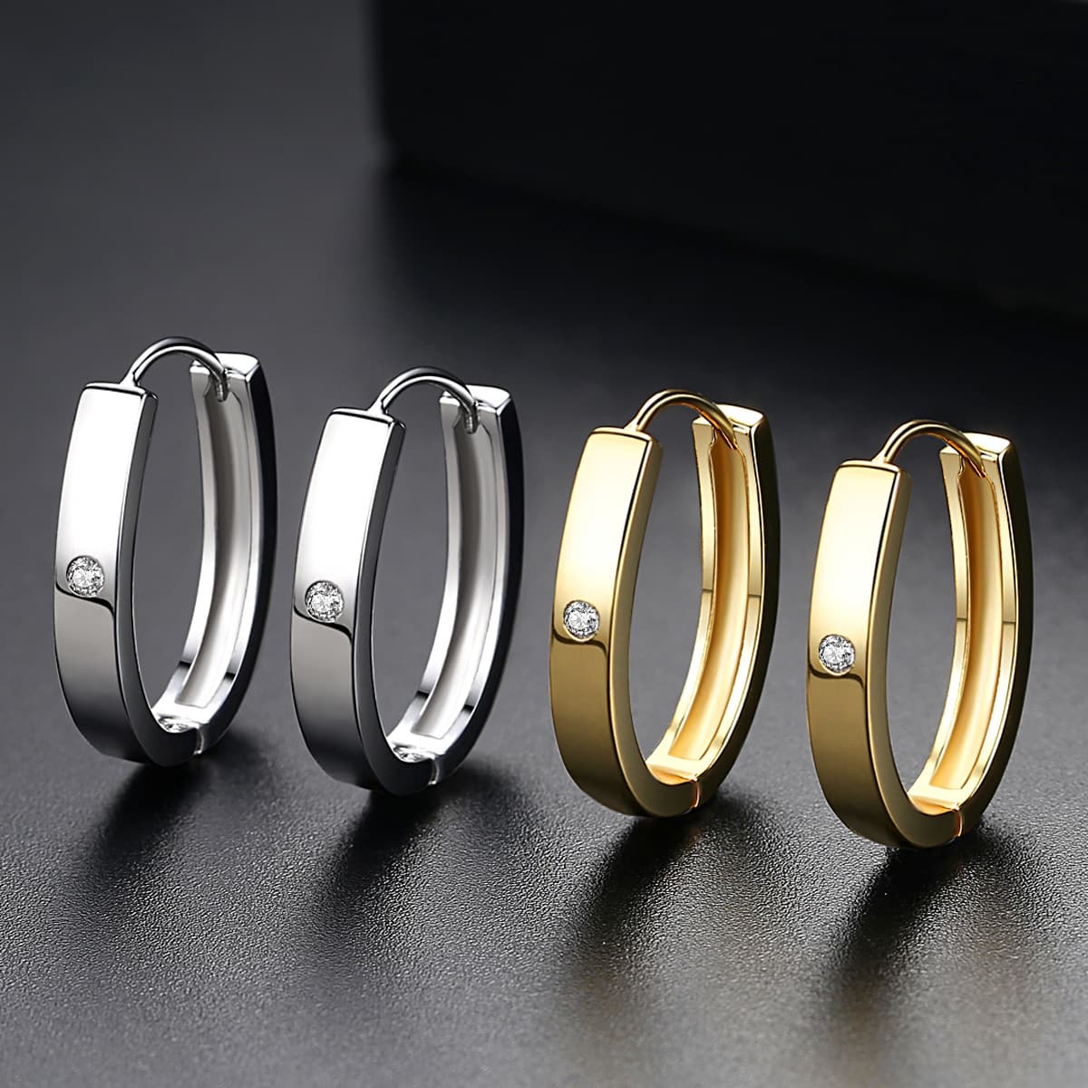 Women's Jewelry Minimalist Geometric Zircon Stud Earrings In Gold & Silver Tone, Elegant & Stylish Round Earrings For Everyday Wear Or Gift