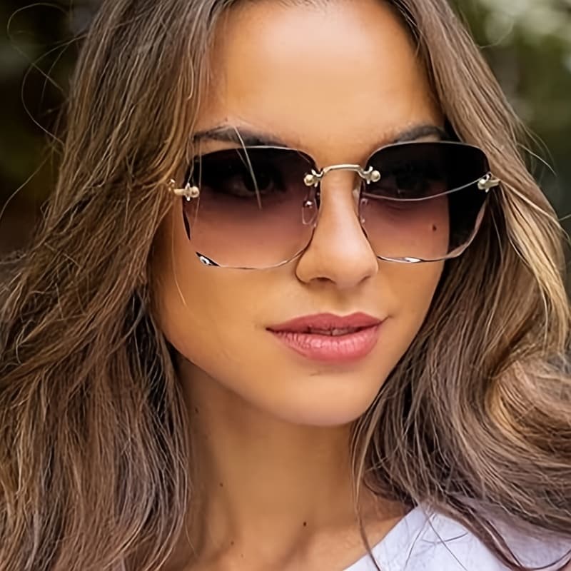 Fashion Oversized Square Frame Polarized Colorful Lens Sunglasses Frameless For Ladies Street Shooting Catwalk