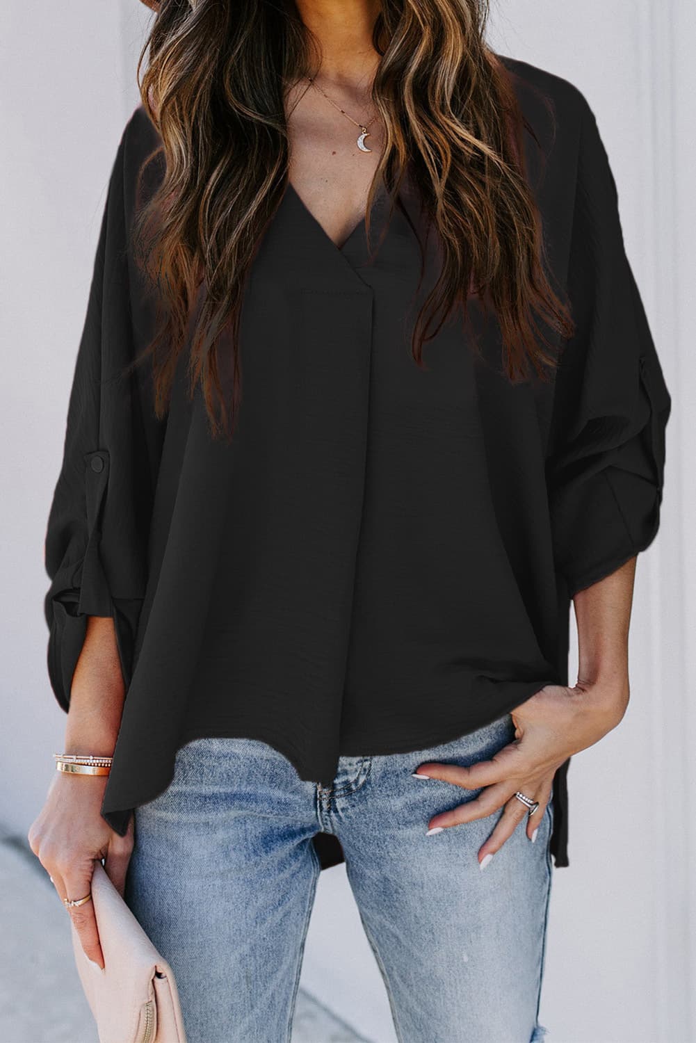 Chemisier ample sexy à col en V pour femme, grande taille, polyvalent et décontracté