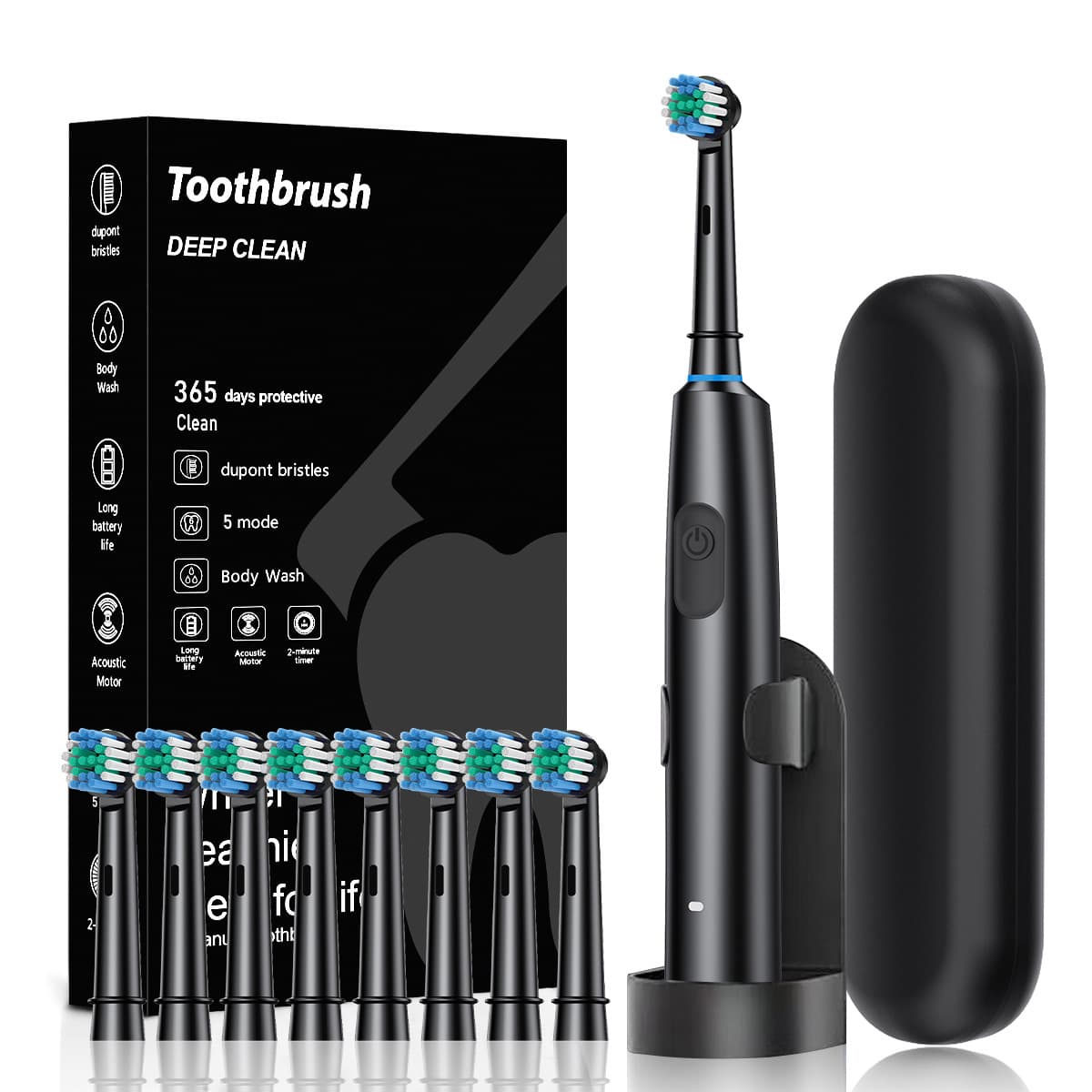Electric Rotating Toothbrush For Adults – 360° Round Head, 4 Cleaning Modes, USB Rechargeable, Travel Case Included, Gentle & Deep Clean