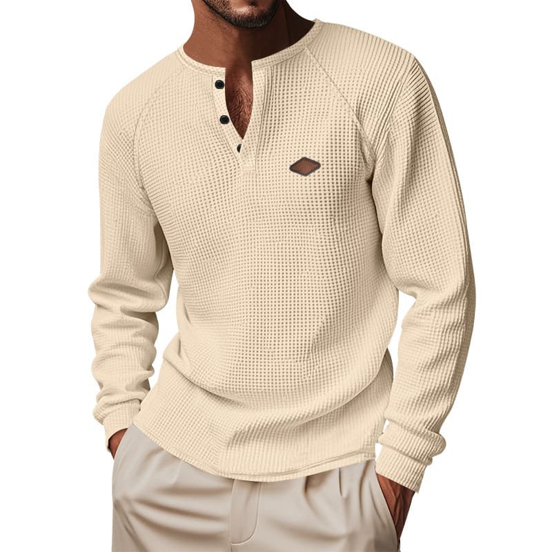 Unbeatable Quality Ins 2025 Spring And Autumn Waffle Style Buckle Quick Dry Shoulder Henry T-shirt Long Sleeved