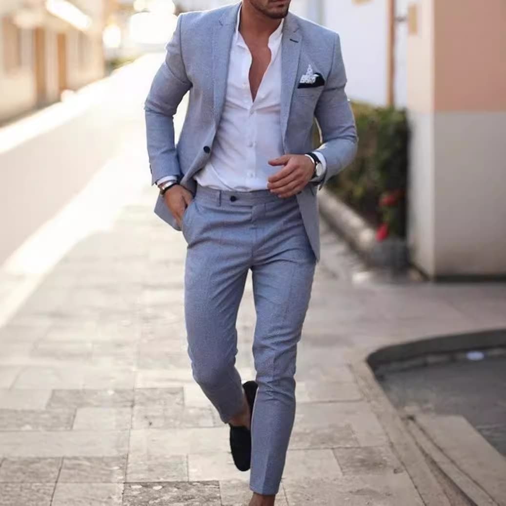 Men's Clothing Simple Slim Fit Casual Fashion Button Suit Two Piece Suit