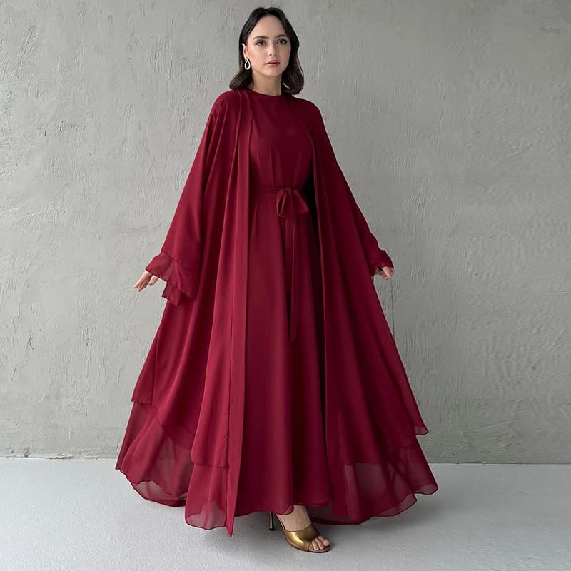 Women's Clothing Temperament Elegant Leisure Long Sleeved Cardigan Big Swing Skirt Suit