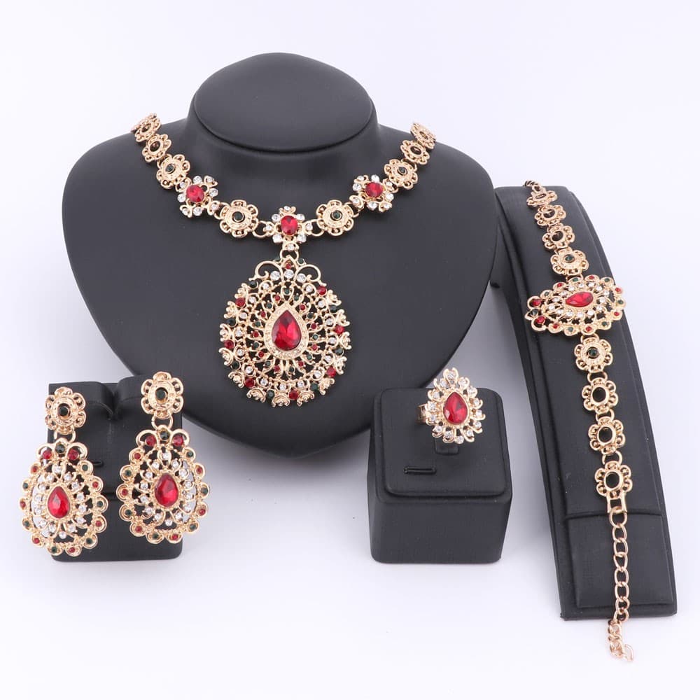 Wedding Bridal Party Necklace Jewelry Sets For Women Fashion Crystal Colorful Rhinestone Gem Pendant Accessories